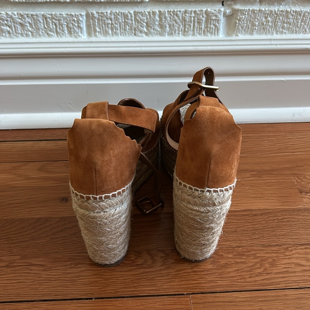 Chloe – authentic -Lauren suede espadrille wedge double ankle wrap, sandal - Picture 5 of 8